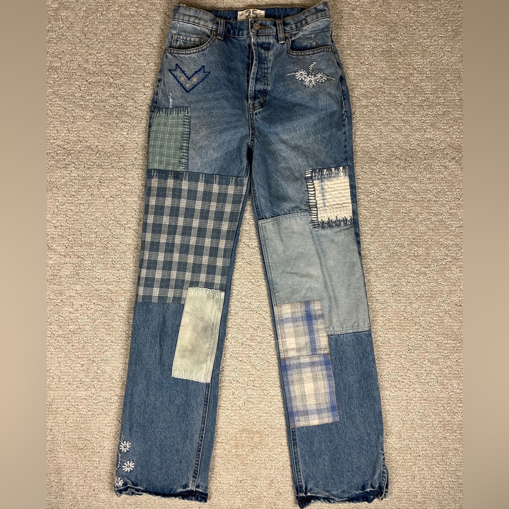Free People Jeans 25 Womens Steinbeck Straight Patchwork Denim